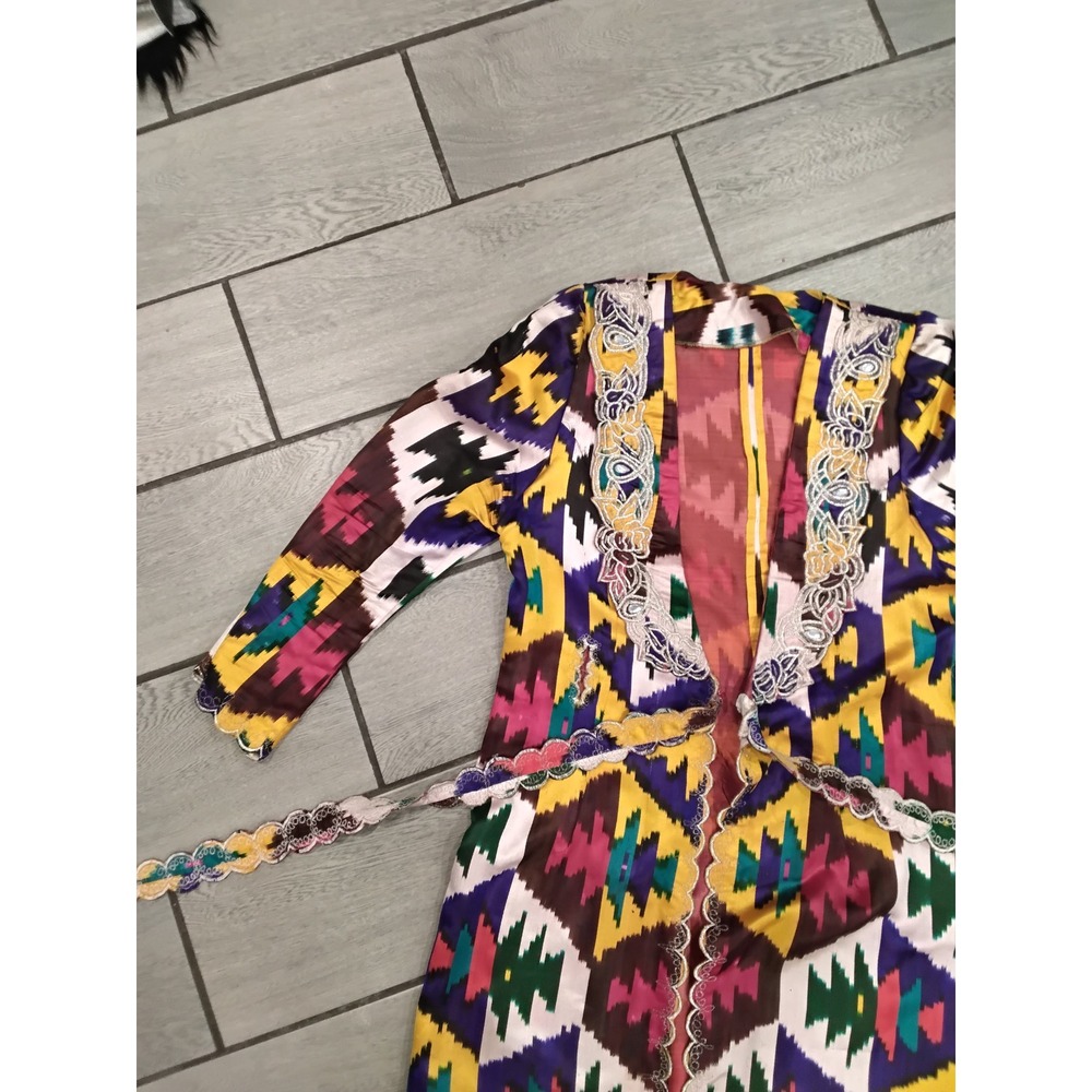 Boho Multicolor Embroidered‎ Kimono Duster Robe - Picture 3 of 7